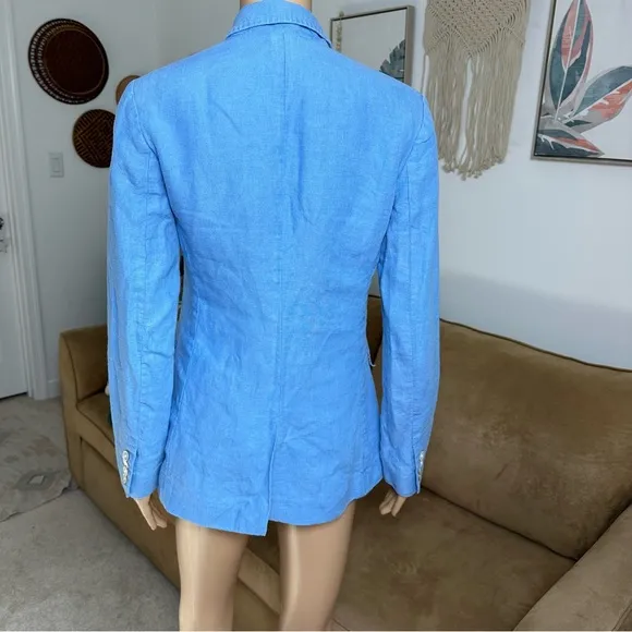 POLO Ralph Lauren single breasted linen Chambray Blue blazer sz 0