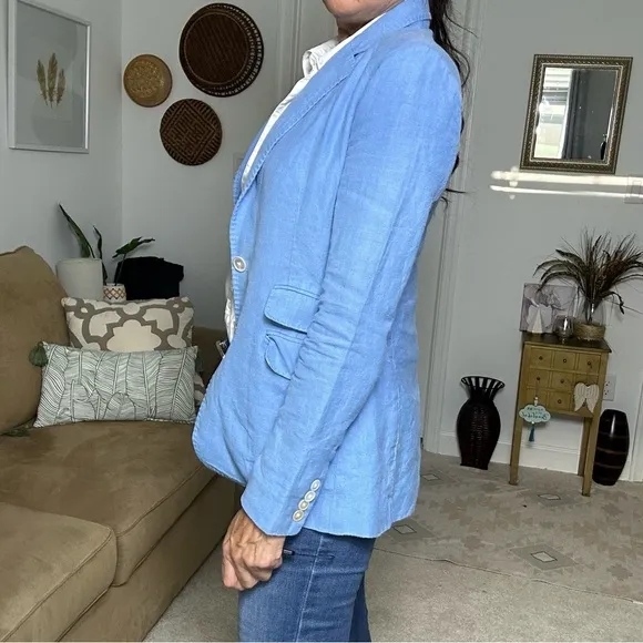 POLO Ralph Lauren single breasted linen Chambray Blue blazer sz 0