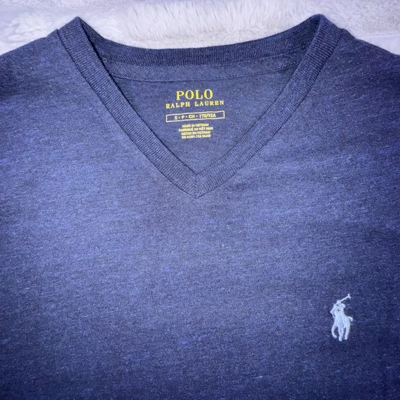 Polo Ralph Lauren Small Classic Fit Soft Cotton V-Neck Shirt Derby Blue Heather