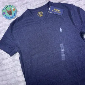 Polo Ralph Lauren Small Classic Fit Soft Cotton V-Neck Shirt Derby Blue Heather
