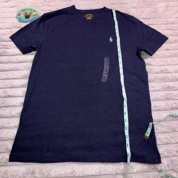 Polo Ralph Lauren Small Classic Fit Soft Cotton V-Neck Shirt Derby Blue Heather