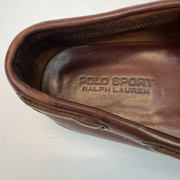 Polo Sport Ralph Lauren Classic Brown Leather Boat Shoes Moc-Toe Design Size 10D