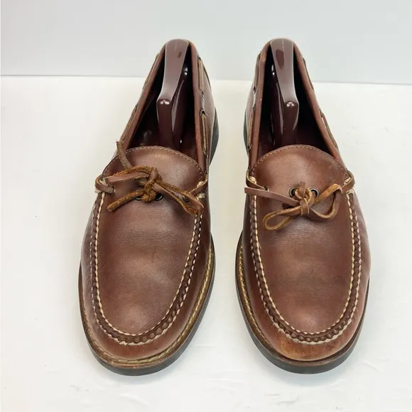 Polo Sport Ralph Lauren Classic Brown Leather Boat Shoes Moc-Toe Design Size 10D