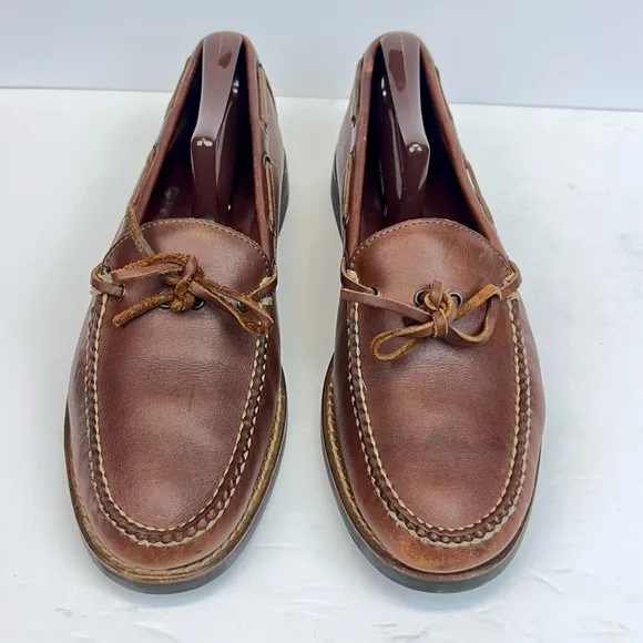 Polo Sport Ralph Lauren Classic Brown Leather Boat Shoes Moc-Toe Design Size 10D