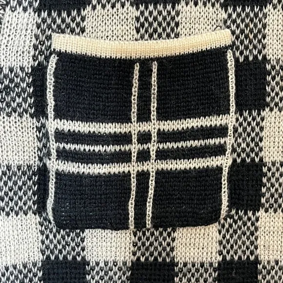 Potomac Collection Women Sweater Size 1X Black Wool Button Down Cream Check Plus