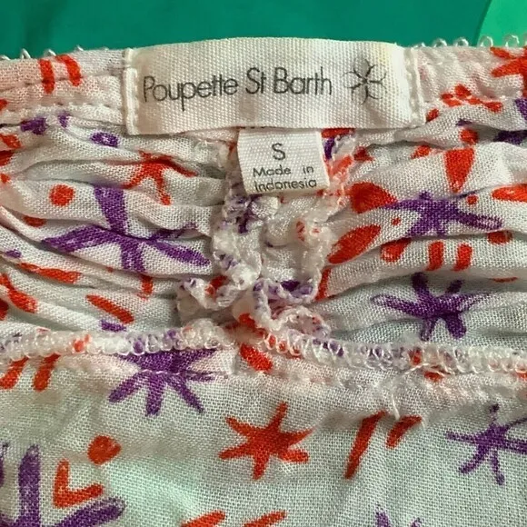 Poupette St. Barth Jolie Sleeveless Tiered Mini Dress White &amp; Purple Size Small