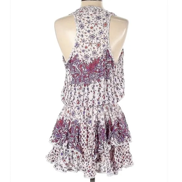 Poupette St. Barth Jolie Sleeveless Tiered Mini Dress White &amp; Purple Size Small