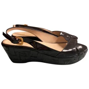 Prada Black Patent Leather Sandals Wedges