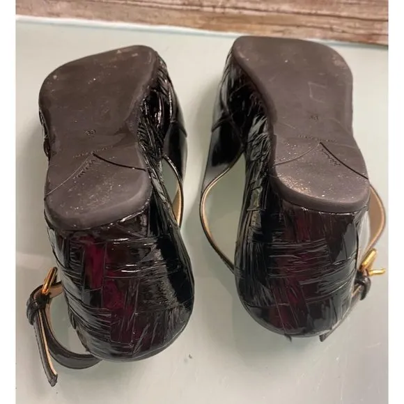 Prada Black Patent Leather Sandals Wedges