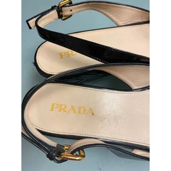 Prada Black Patent Leather Sandals Wedges