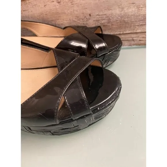 Prada Black Patent Leather Sandals Wedges