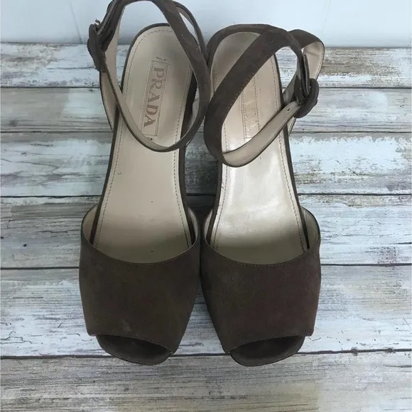 PRADA Dark Brown Suede Wedges 37.5