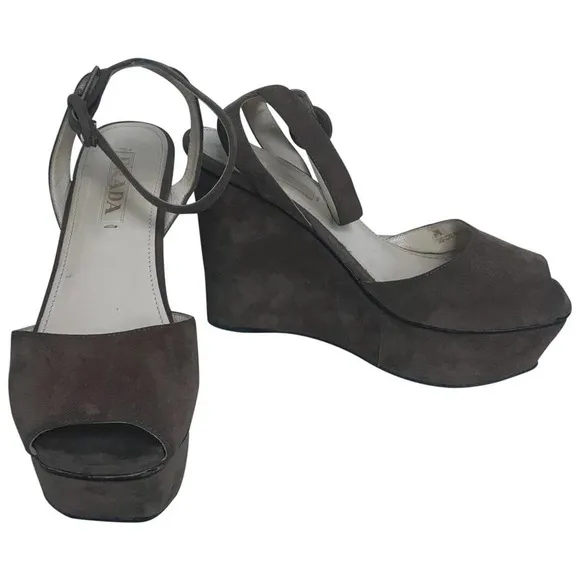 PRADA Dark Brown Suede Wedges 37.5