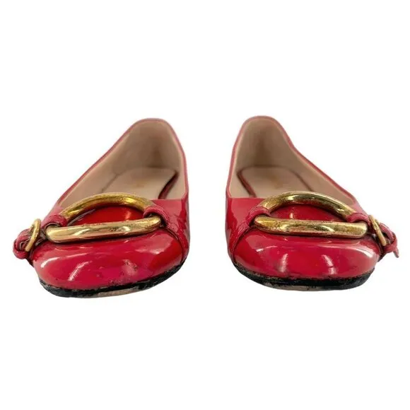 PRADA Magenta Pink Patent Leather Logo Buckle Ballet Flats Size 35.5