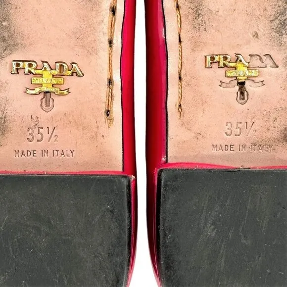 PRADA Magenta Pink Patent Leather Logo Buckle Ballet Flats Size 35.5