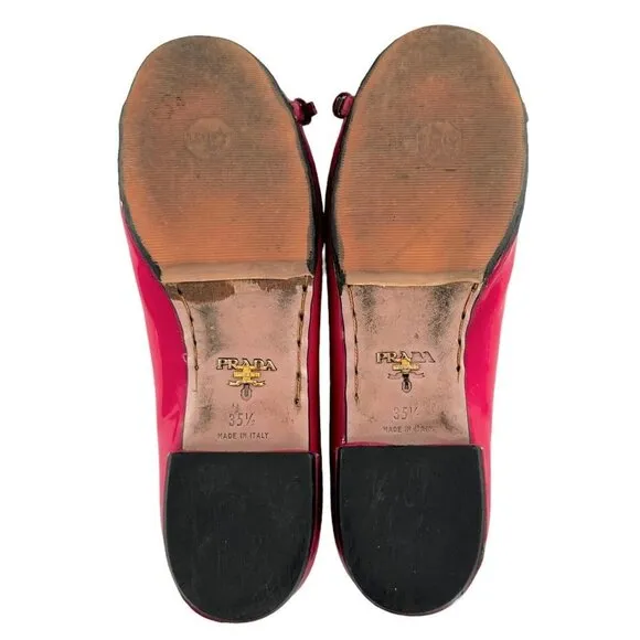 PRADA Magenta Pink Patent Leather Logo Buckle Ballet Flats Size 35.5
