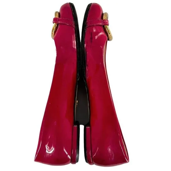 PRADA Magenta Pink Patent Leather Logo Buckle Ballet Flats Size 35.5