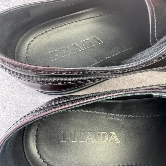Prada Oxford Wingtip Platform Derby US 11 UK 10 Red Leather Brogue Lace Up