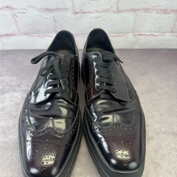 Prada Oxford Wingtip Platform Derby US 11 UK 10 Red Leather Brogue Lace Up