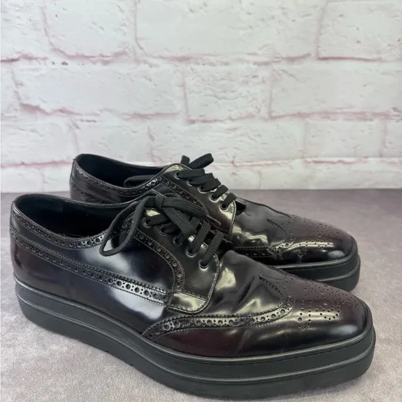 Prada Oxford Wingtip Platform Derby US 11 UK 10 Red Leather Brogue Lace Up