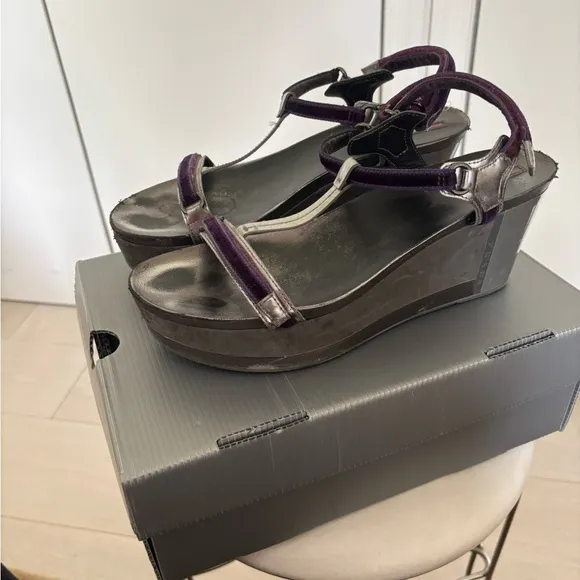 Prada Purple and Silver Wedges with Elegant Straps