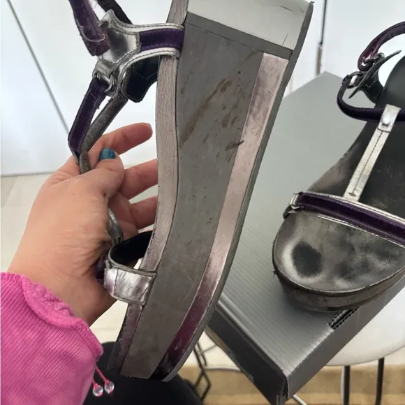 Prada Purple and Silver Wedges with Elegant Straps