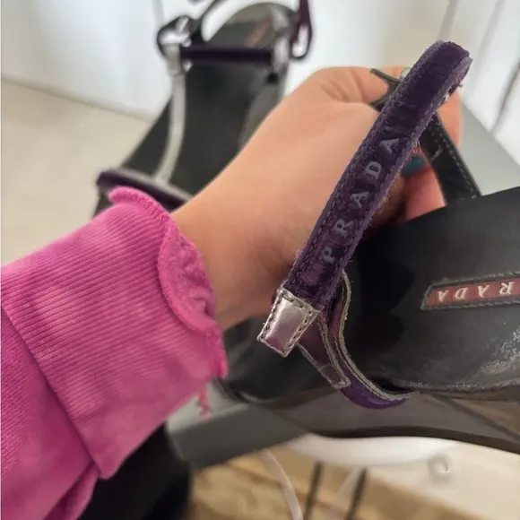 Prada Purple and Silver Wedges with Elegant Straps