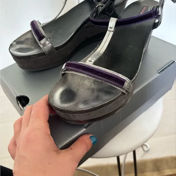 Prada Purple and Silver Wedges with Elegant Straps