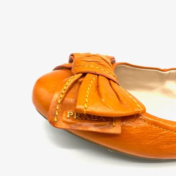 Prada Sport Leather Logo Bow Scrunch Ballet Flats~Ladies SZ 39.5~Summer Chic