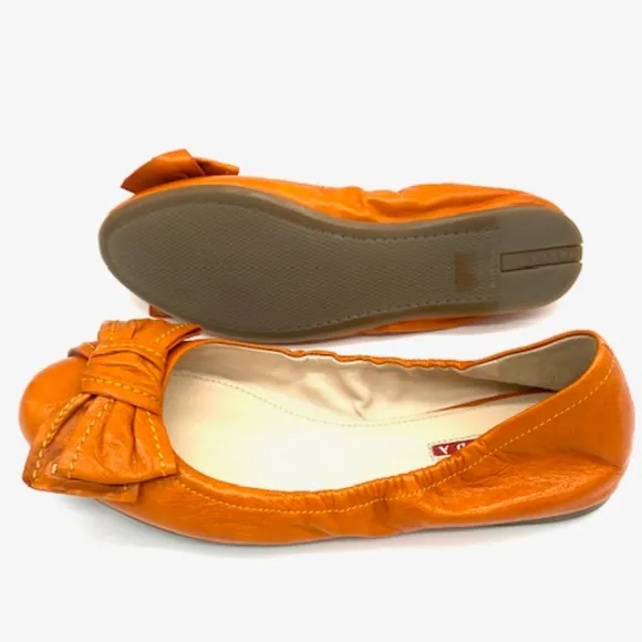 Prada Sport Leather Logo Bow Scrunch Ballet Flats~Ladies SZ 39.5~Summer Chic