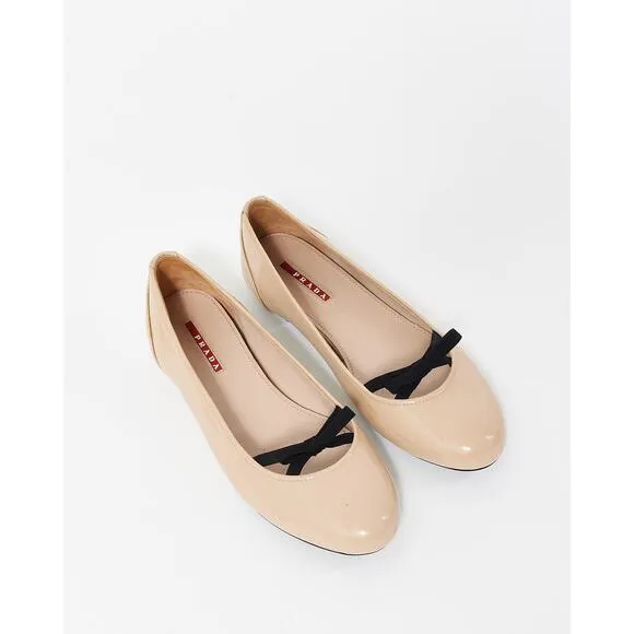 Prada Sport Patent Leather Bow Accents Ballet Flats - 8 -