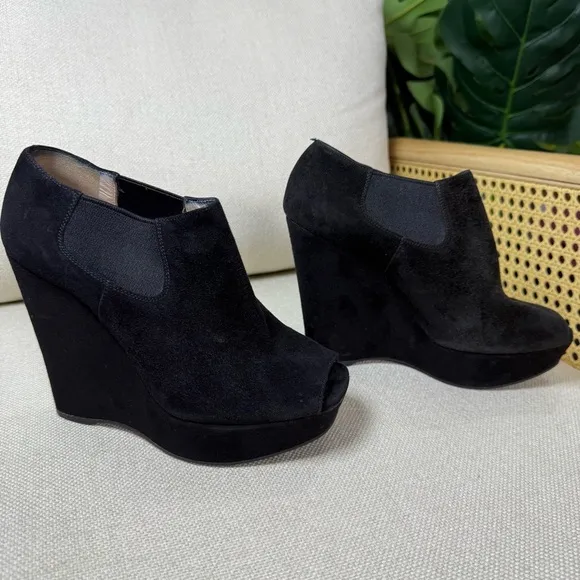 Prada Suede Peep Toe Ankle Boot Wedges