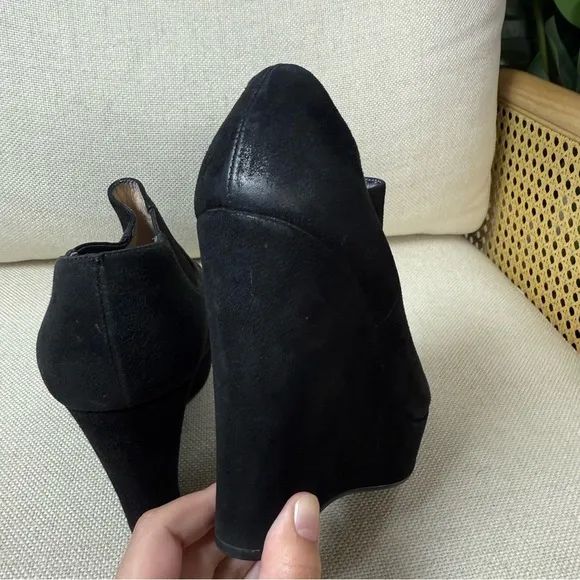 Prada Suede Peep Toe Ankle Boot Wedges