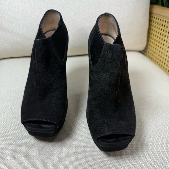 Prada Suede Peep Toe Ankle Boot Wedges