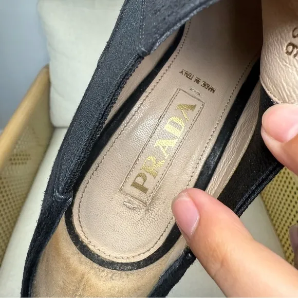 Prada Suede Peep Toe Ankle Boot Wedges