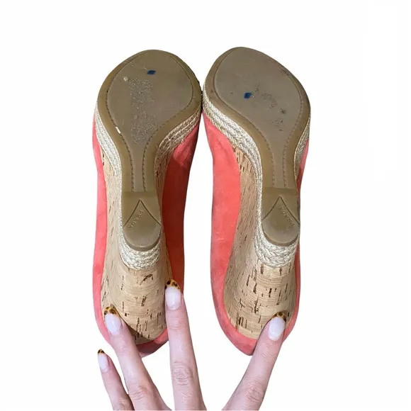 Prada Suede Peep Toe Cork Wedges