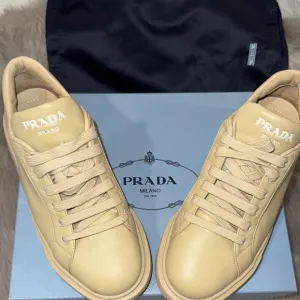 Prada Tan Leather Sneakers Classic Low-Top Design
