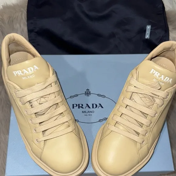 Prada Tan Leather Sneakers Classic Low-Top Design