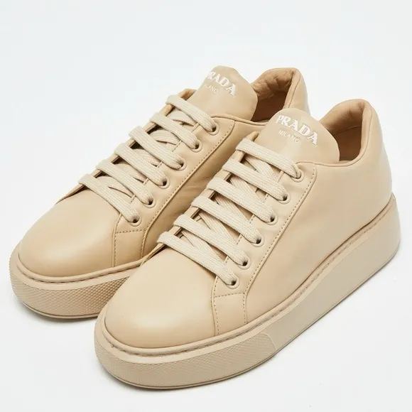 Prada Tan Leather Sneakers Classic Low-Top Design