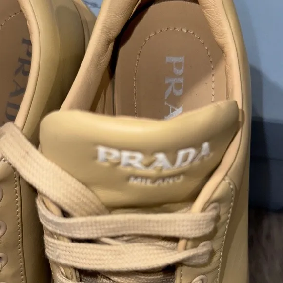 Prada Tan Leather Sneakers Classic Low-Top Design