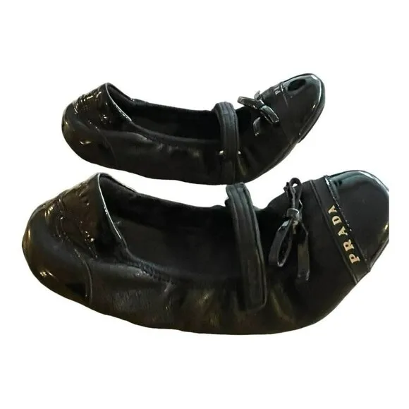 Prada Toddler Girls Mesh Leather Ballet Flat Shoes Preowned Size 11.5