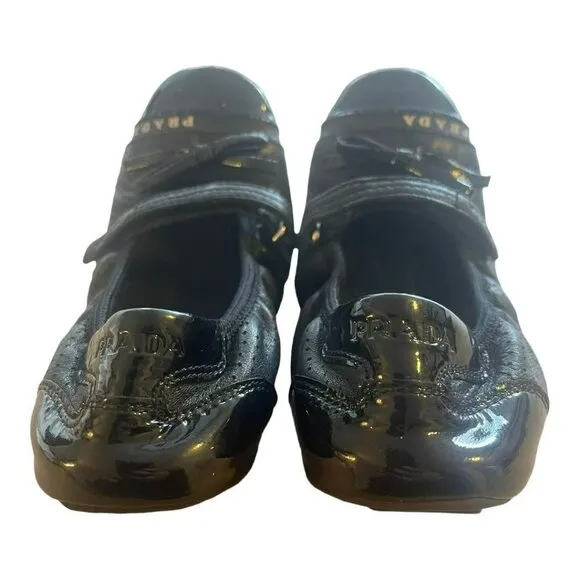 Prada Toddler Girls Mesh Leather Ballet Flat Shoes Preowned Size 11.5