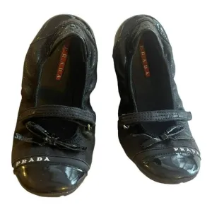 Prada Toddler Girls Mesh Leather Ballet Flat Shoes Preowned Size 11.5