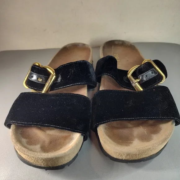 Prada Velvet Two-band Flat Slide Sandal In Black Sz EU 37 US 7