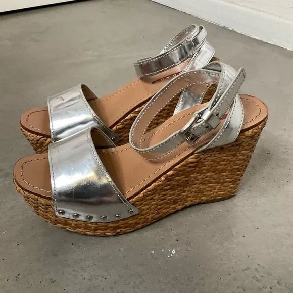 Prada Woven Metallic Wedges