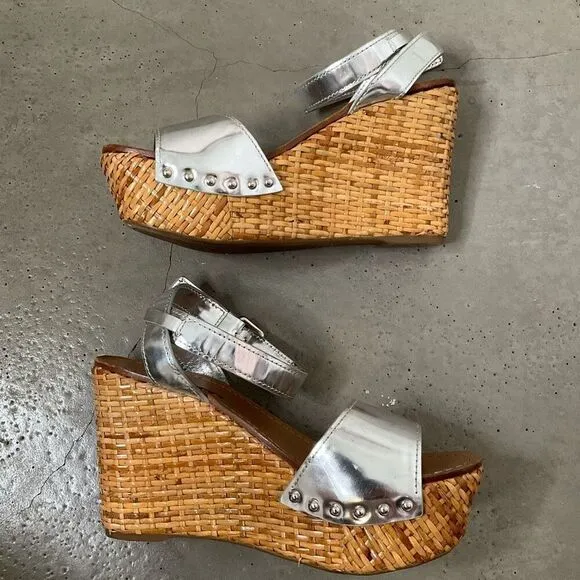 Prada Woven Metallic Wedges
