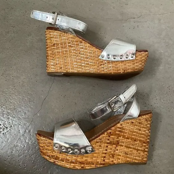 Prada Woven Metallic Wedges