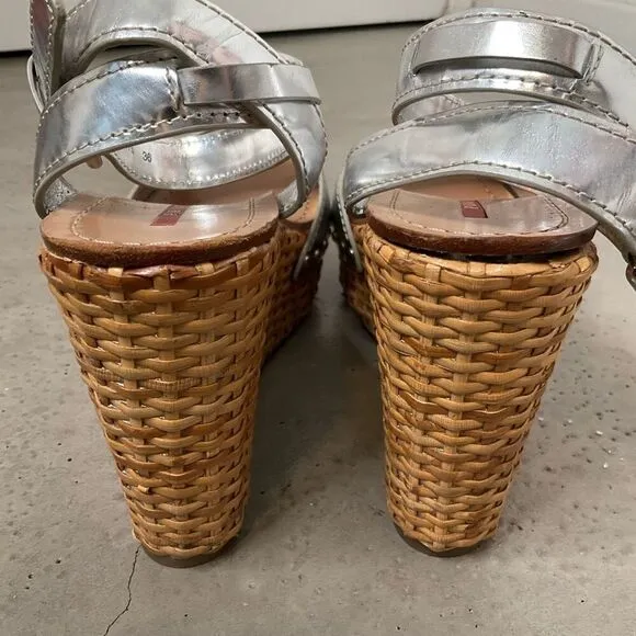 Prada Woven Metallic Wedges