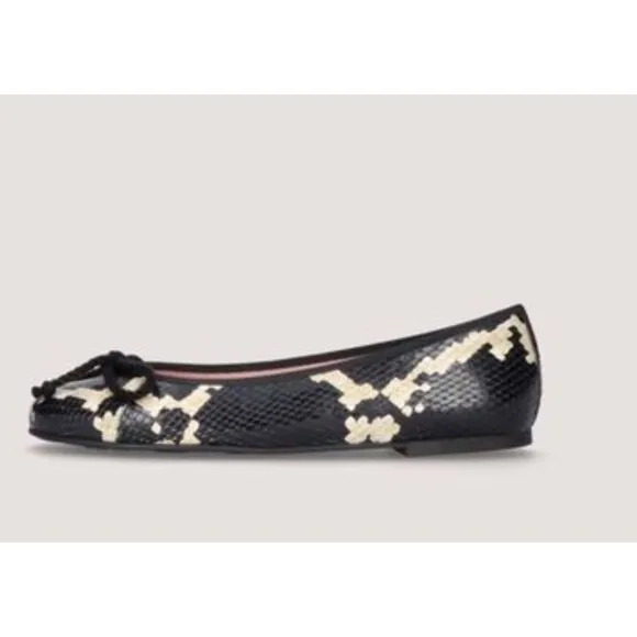 Pretty Ballerinas Rosario Round Toe Leather Python Ballet Flats Black Cream