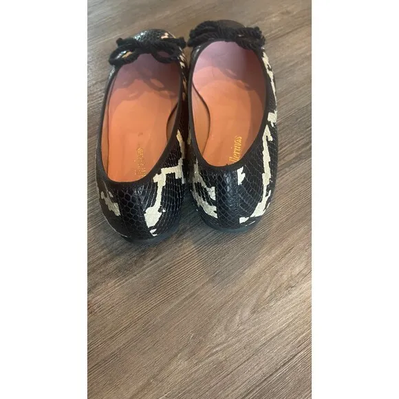 Pretty Ballerinas Rosario Round Toe Leather Python Ballet Flats Black Cream